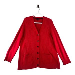 Lands End Wool Blend Cable Knit V Neck Cardigan Sweater Womens X-Large 18/20